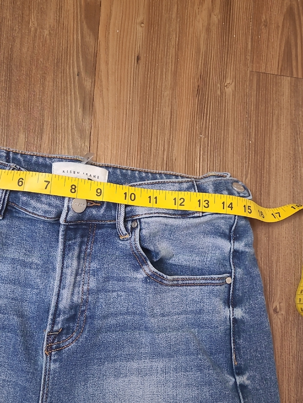 RISEN Straight Leg High-Rise Jeans in Distressed Blue61%cotton used good.9/29. - Picture 3 of 15